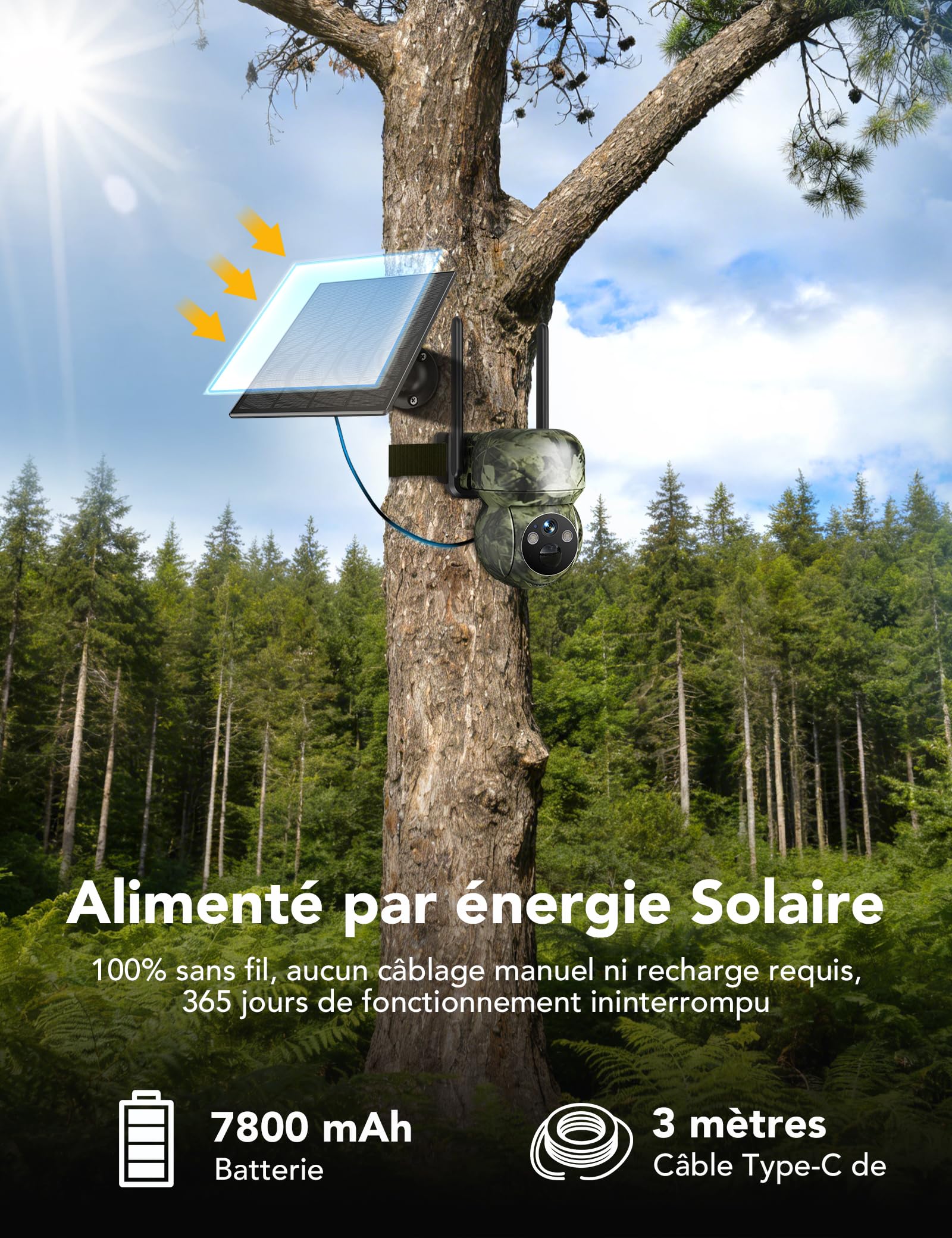 GNCC Camera de Chasse Solaire sans Fil 4G 2K avec Carte Sim Pas de Wi-FI