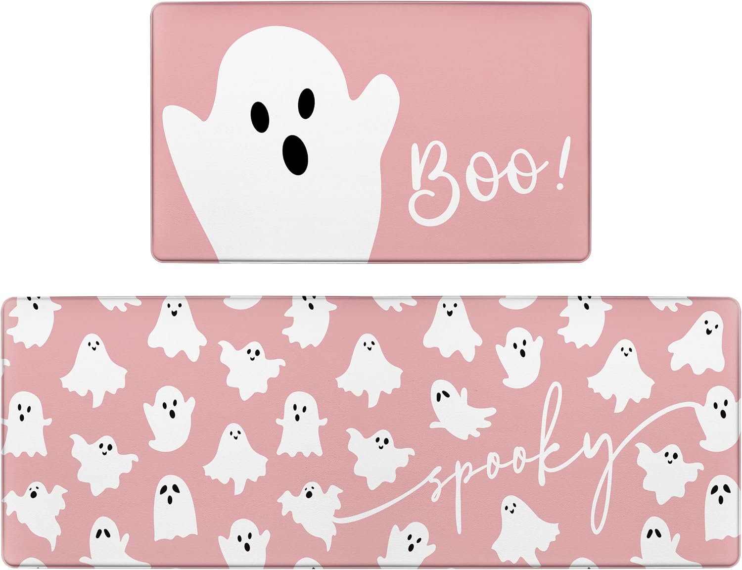Ghosts Boo Halloween Kitchen Rugs and Mats Set of 2 Spooky Halloween Kitchen Decor Cute Anti Fatigue Cushioned Kitchen Floor Mats Non Slip Waterproof Standing Mat for Laundry Office