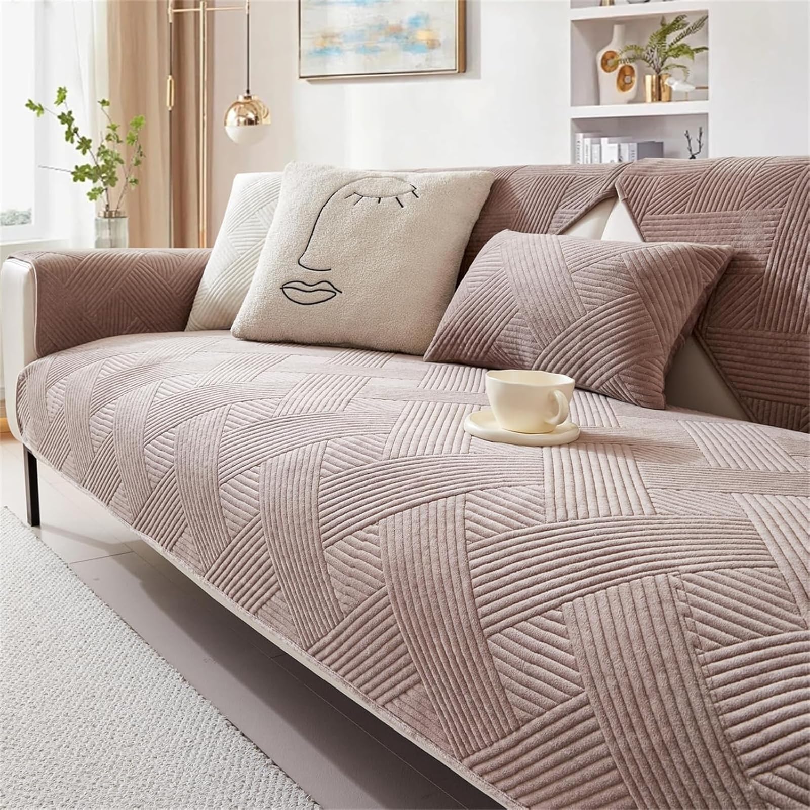 LINGKY Sofa Cover 1 2 3 4 Seater Soft Milk Velvet Sofa Cushion Covers Washable Corner Sofa Cover L Shape Non-Slip Sofa Slipcovers Sectional Couch Covers Furniture Protector (Camel,90x210cm)