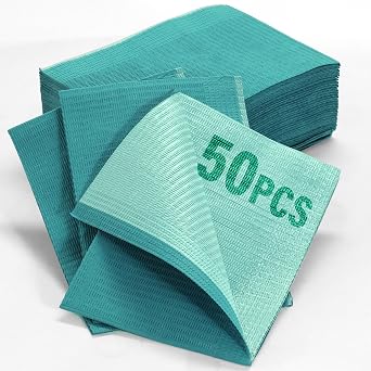 LA MIERE 50-Pack Emerald Green Disposable Dental Bibs 13x18, 3-Ply Water-Resistant Patient Bibs with Poly Backing, Soft Absorbent Dental Office Bibs