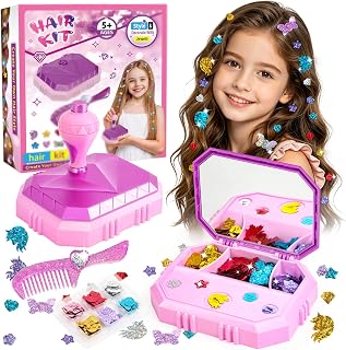 Hair Gem Stamper Kit – Hair Jewelry & Bling Craft Toys for Girls – Sparkling Hair Accessories with Glitter Sequins – DIY Hair Arts Crafts – Birthday Gifts for 5 6 7 8 9 10 11 12 Year Old