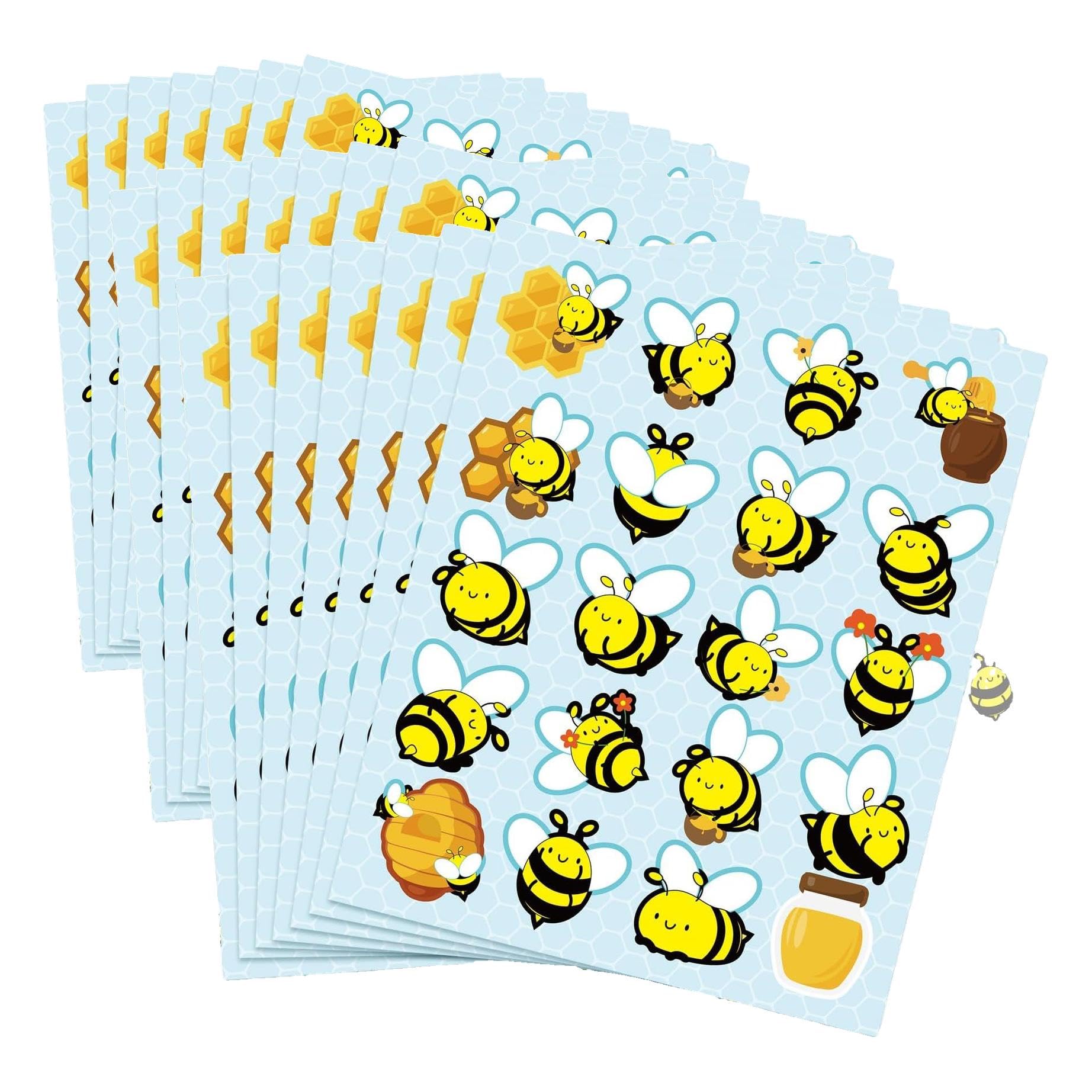500 Pcs Waterproof Bee Stickers for Kids 25 Sheets 20 Styles Cartoon Self-Adhesive Honey Bee Stickers for Crafts Classroom School Reward Chart DIY Scrapbooking Party Favors (Pack of 3)