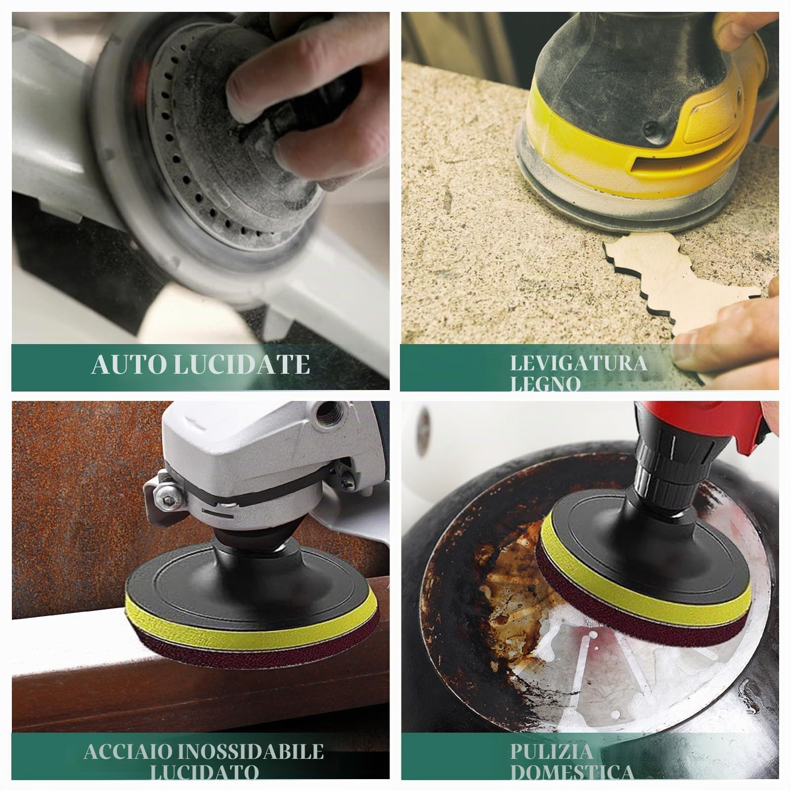 8 pezzi in tessuto non tessuto abrasivo, 2 spugne abrasive da 125 mm, spugna lucidante per levigatrice orbitale