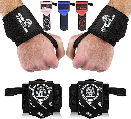 Muñequeras – Envolturas de soporte premium de 18 pulgadas con lazo para el pulgar para levantamiento de pesas, culturismo y crossfit (1 par)