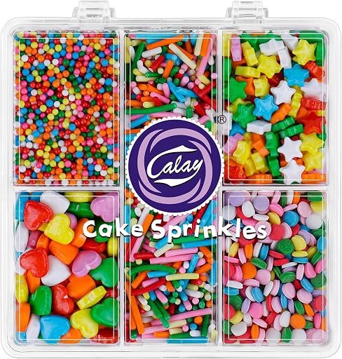 Dot Sprinkles for Cake Decorating, 4.8oz Rainbow Sugar Sprinkles with Nonpareils Jimmies Stars Hearts and Confetti for Cake Cupcake Cookie Baking Dessert Donuts Topping