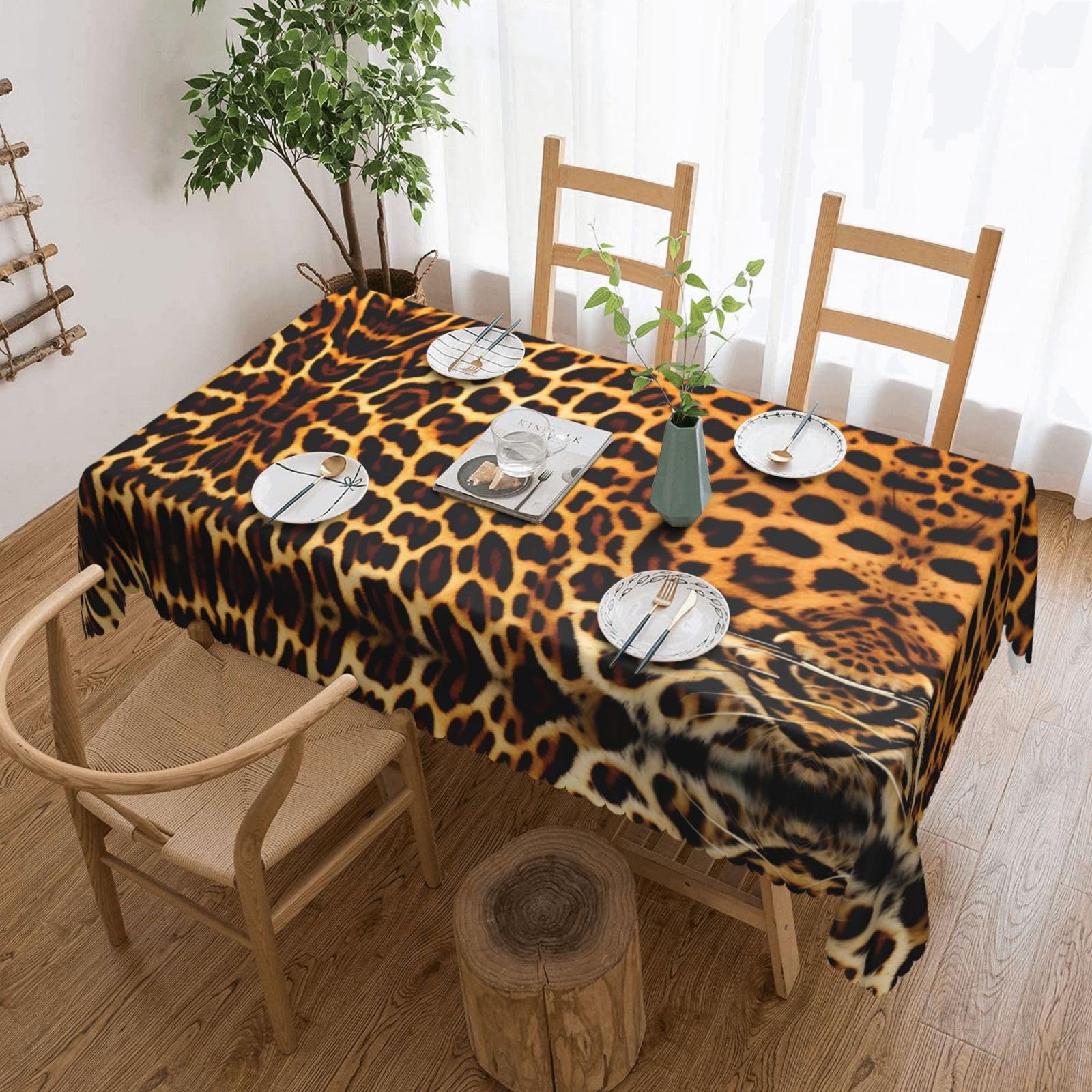 HLBSDM Stripes on Leopards Square Lace Tablecloth, 54x72 Inch Restaurant Decorative Tablecloth, Party Banquet Indoor and Outdoor Universal Tablecloth