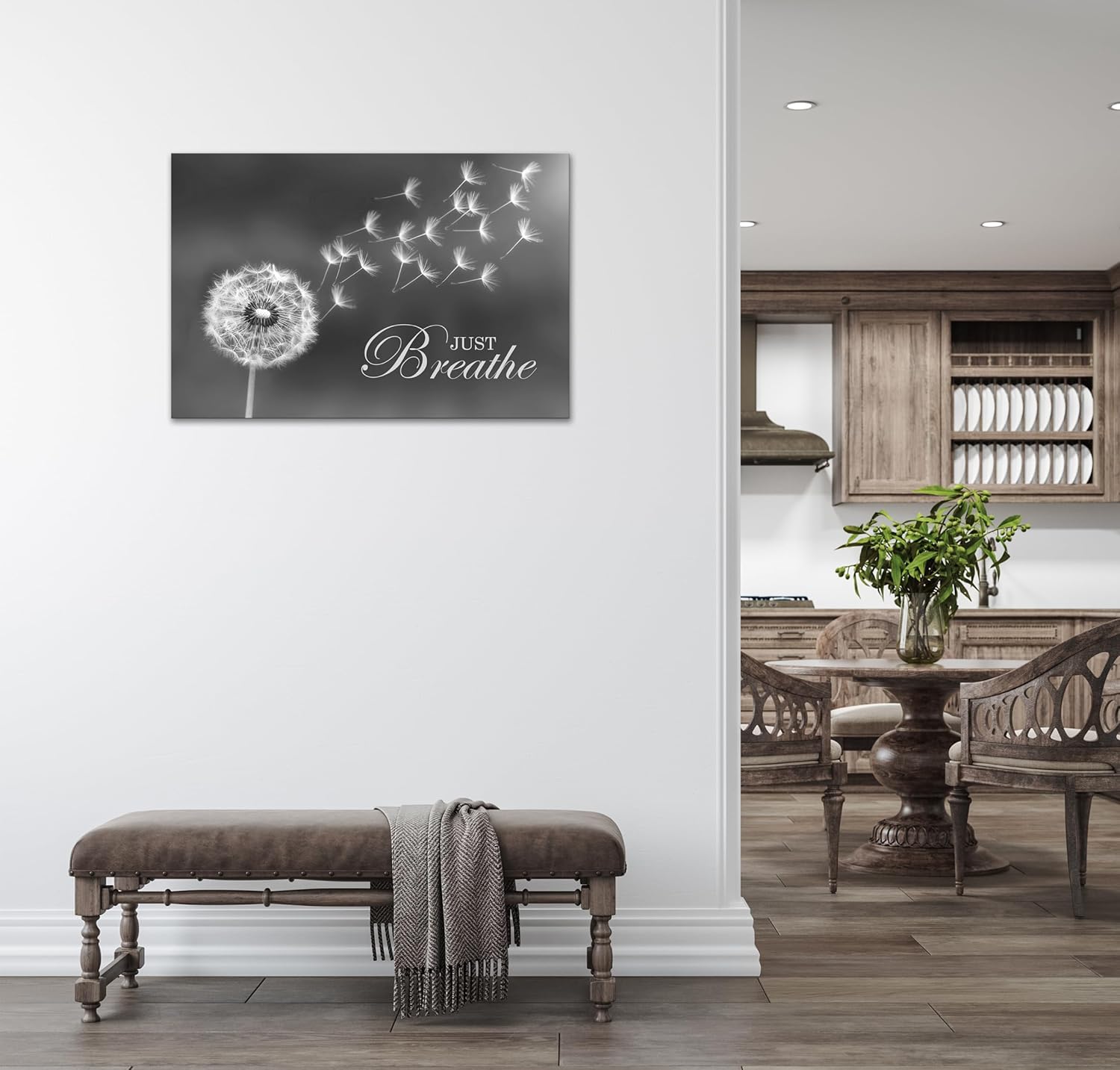 SKASNFAI Black and White Dandelion Zen Wall Art Canvas Just Breathe Motivation Positive Picture Art Print for Spa Yoga Meditation Wall Decor Ready to Hang (16L x 24W) - Image 7