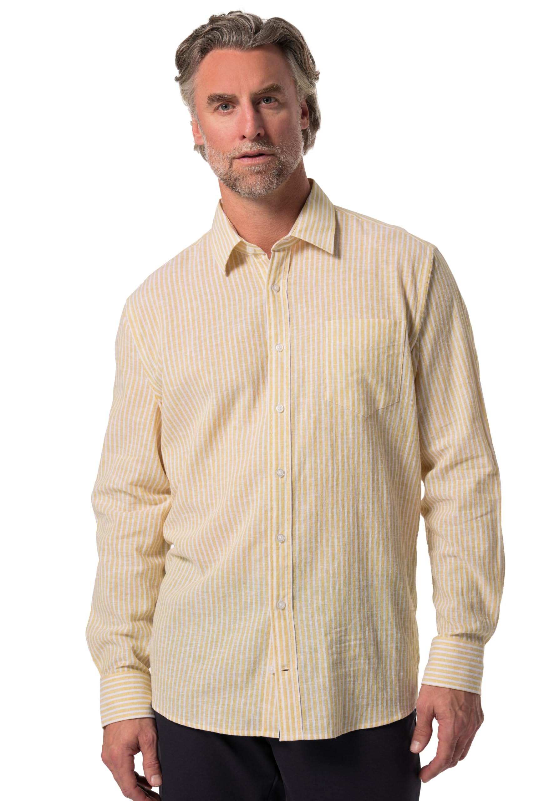 Boston Park Herren große Größen Übergrößen Menswear L-8XL Leinenmix-Streifenhemd, Langarm, Kentkragen, Comfort Fit 834972