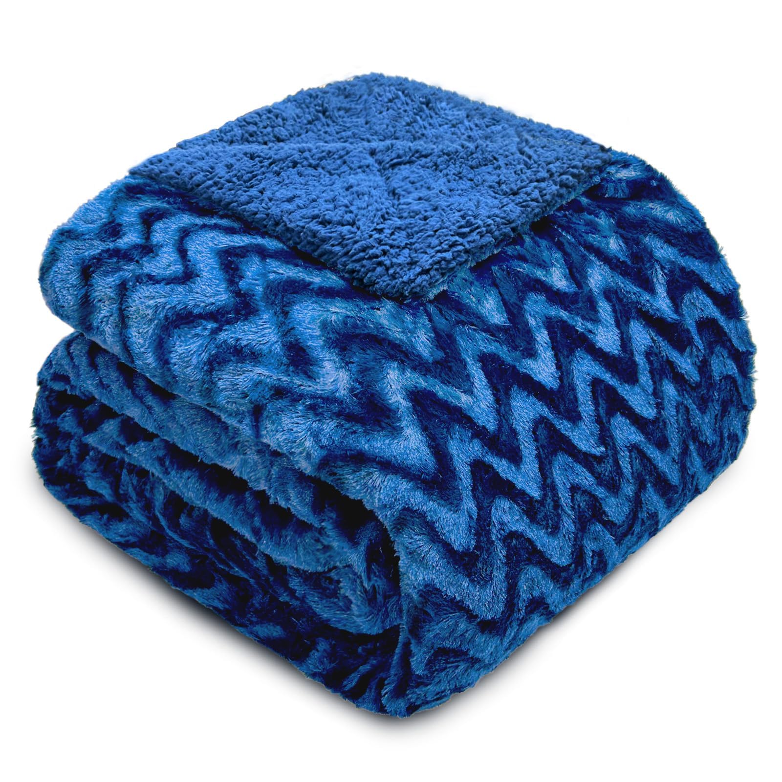 Whale Flotilla Faux Fur Throw Blanket for Couch Sofa Bed, Plush Reversible Fuzzy Sherpa Blankets for All Season, Warm and Soft, 130x150 CM, Blue