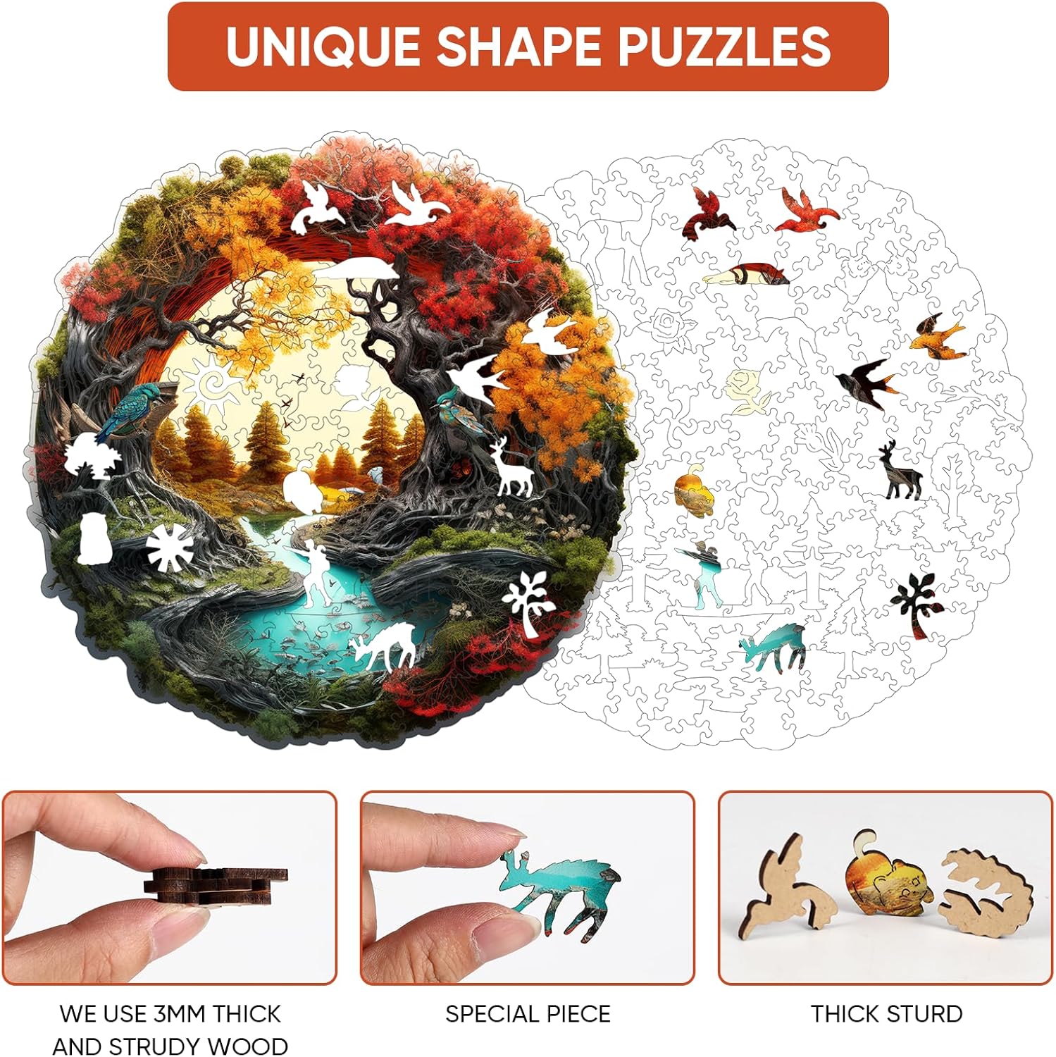 MEATRN Tree River 200 Pieces Wooden Puzzles for Adults - Autumn Landscape Jigsaw Puzzle with Colorful Trees and Flowing River, Family Night Fun, 11.2x11.1 in