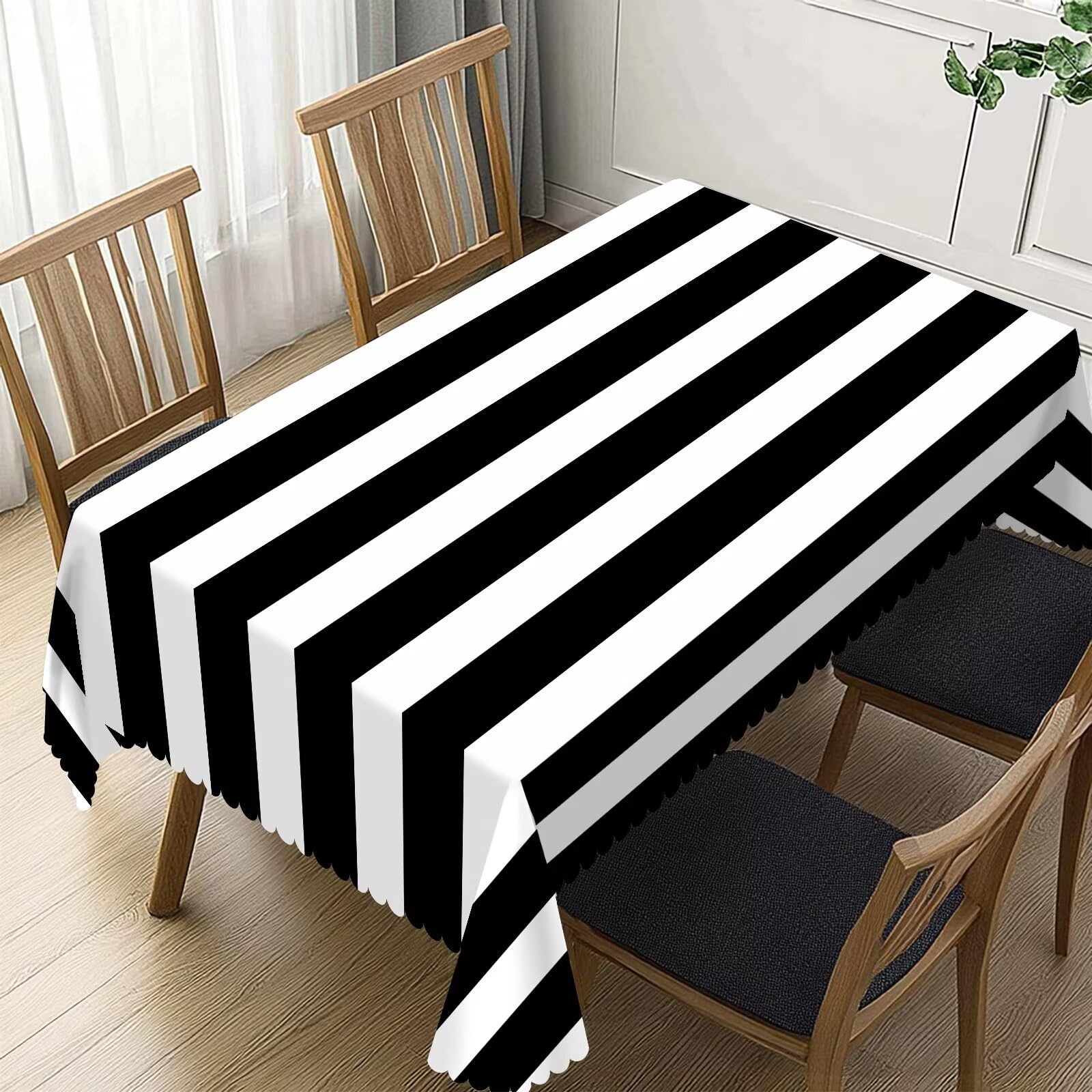 DANSICUINI Black and White Striped Rectangle Tablecloth Geometric Stripe Table Cloth Simple Rectangular Tablecloth Classic Table Cover for Dining