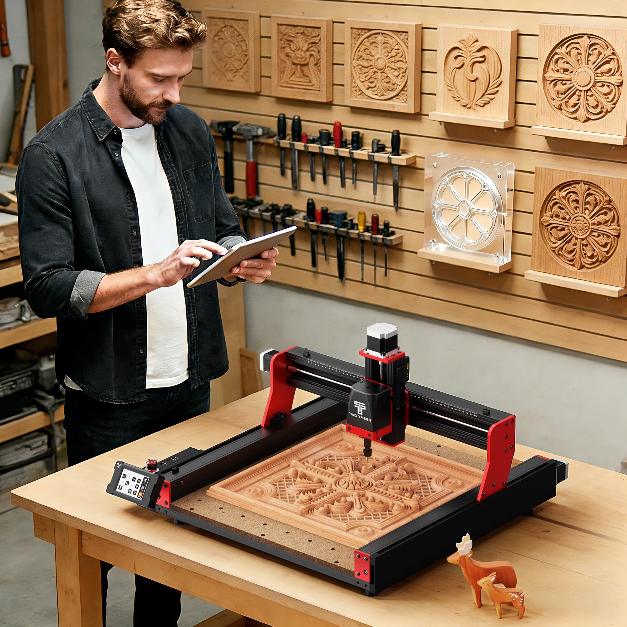 Twotrees Fresadora CNC TTC450 PRO, fresadora CNC de 3 ejes, fresadora CNC para madera y acrílico, 90% montada, rango de trabajo: 460 x 460 mm