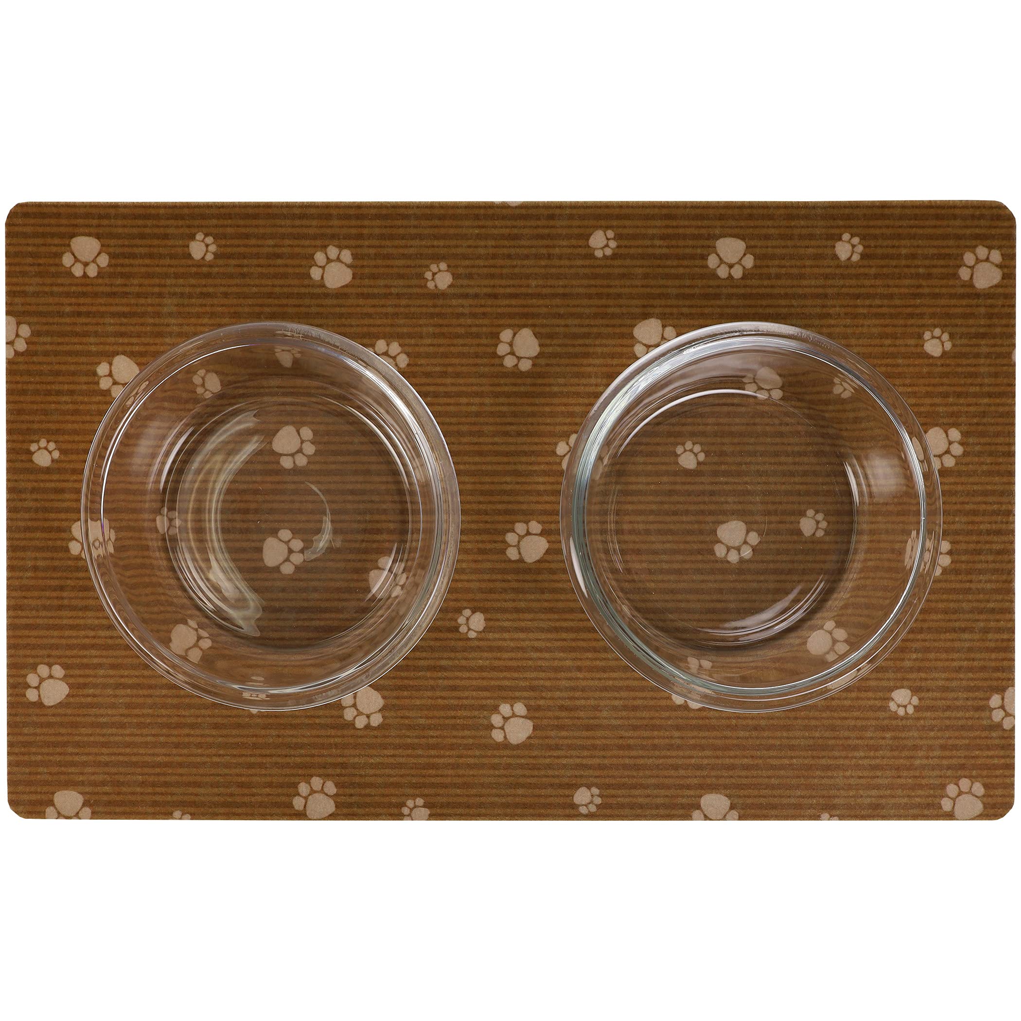 Drymate Pet Bowl Placemat, Dog & Cat Food Feeding Mats, 12x20, Tan Paw 1