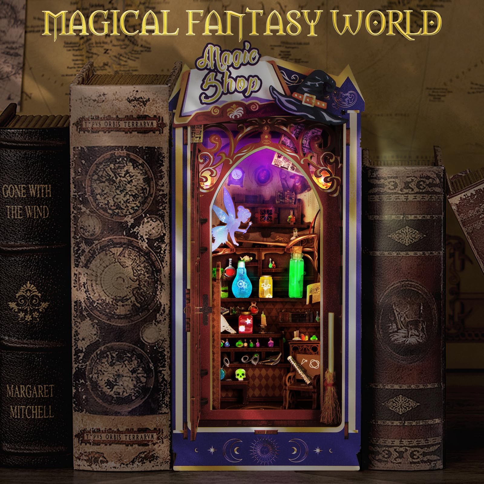 Book Nook Kit - DIY Miniatur Haus mit LED Fluoreszierendem Effek, 3D Puzzle Erwachsene Teens, Booknook Bücherregal Deko, Miniatur Bibliothek Bausatz für Kreative, Geschenk für Erwachsene