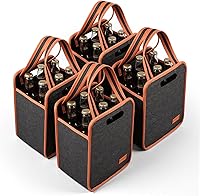 SHENLIU 4 Pcs 6 Bottle Wine Tote Bags, Insulated Thermal Padded Wine Bottle Carrier Tote with Cushion Separator Reusable Wine Bags Wine Gift Bag for Travel Camping Party Picnic Wine Lover Gifts