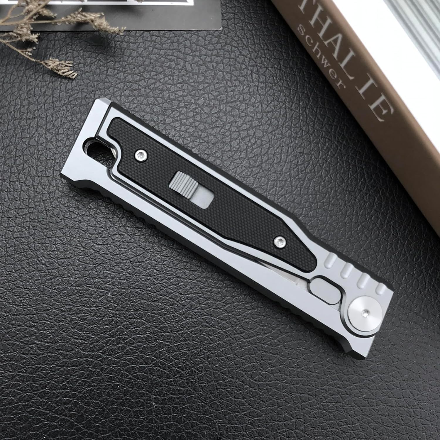 Cuchillo de Gravedad Hoja de Acero D2, Empuñadura G10 con Aluminio T6,Ideal para Camping, Senderismo y Supervivencia (Arco blanco)
