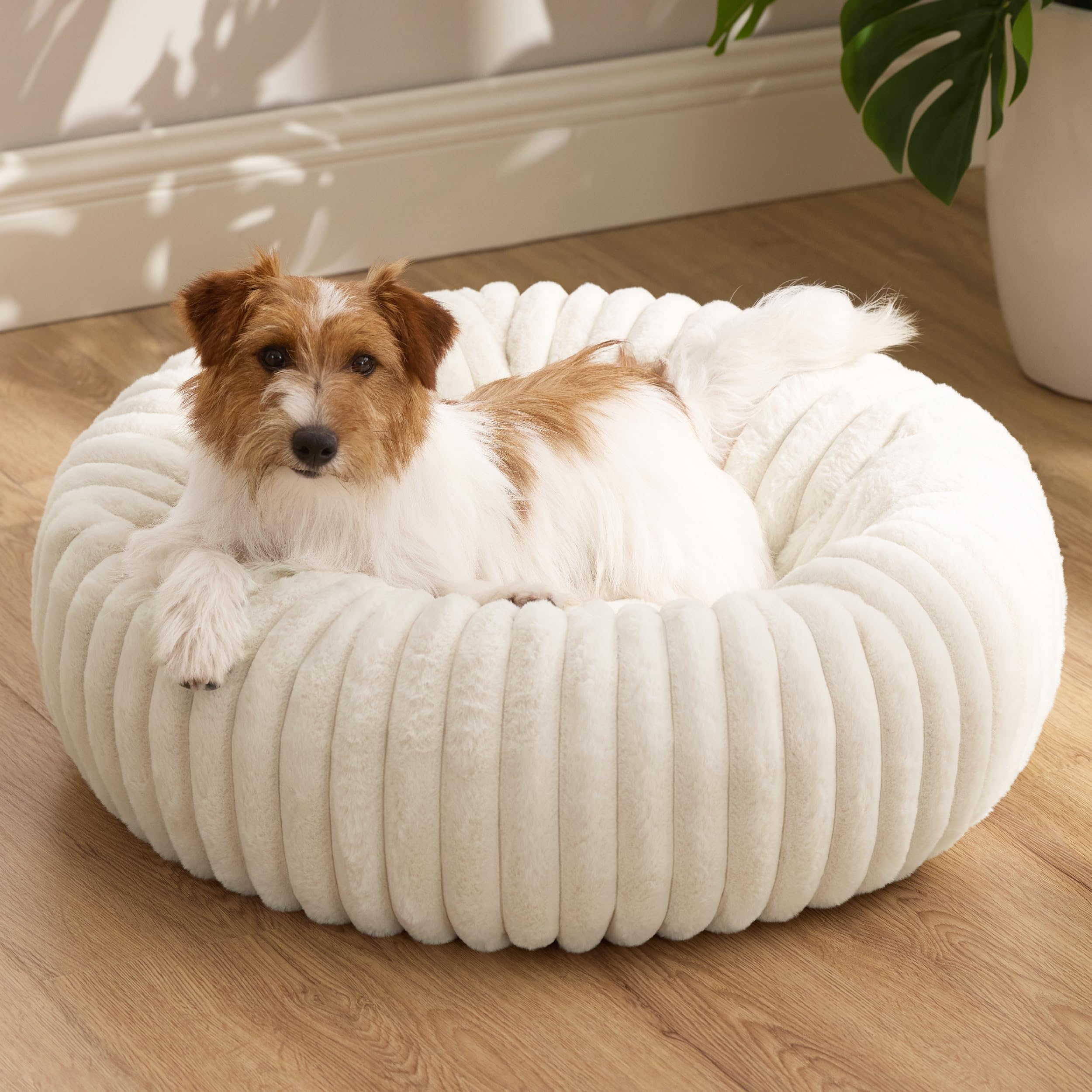View 1 of ***ZIPPER DAMAGED*** Bedsure ComfyFleece™ Donut Small Dog Bed - Dog Beds for Small Dogs with Corduroy Fleece & Anti Slip Bottom, Round Faux Fur Pet Beds with Washable Removable Cover, Cream, 27x27x8 inches