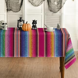 Horaldaily Mexico Tablecloth 60x120 Inch Rectangular, Halloween Cinco De Mayo Fiesta Pink Stripes Washable Seasonal Table Cover for Party Picnic Dinner Decor