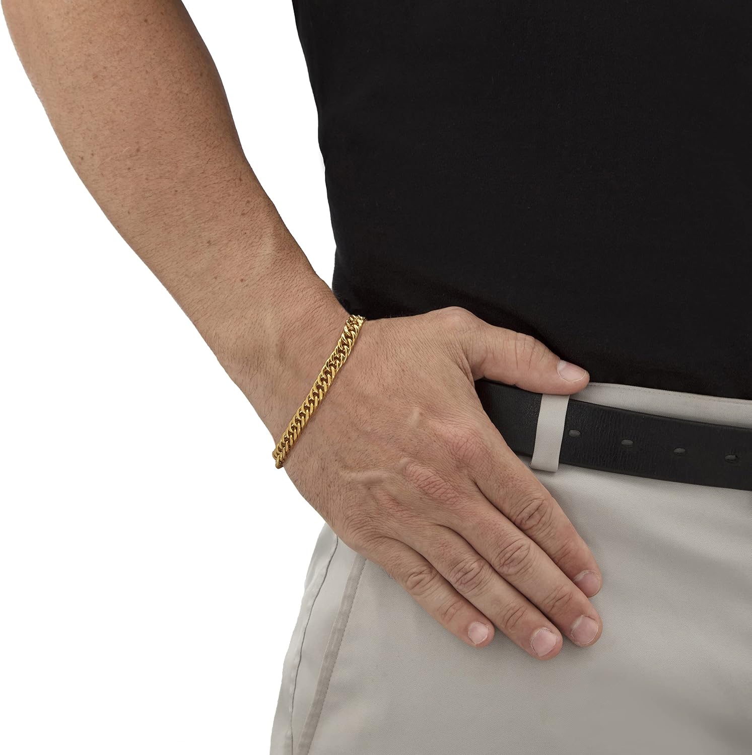 PalmBeach Men's Yellow Gold Ion Plated Stainless Steel Curb Link Chain Necklace and Bracelet Set, 20 Chain and 9 inch Bracelet