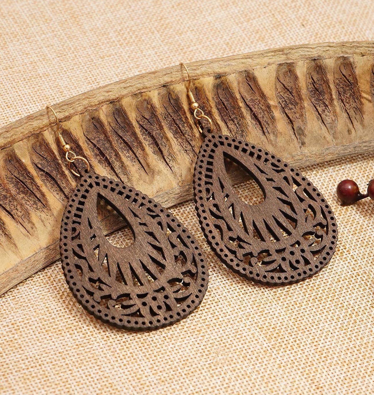Wood Teardrop Earrings 2 Pairs Natural Wooden Dangle Earrings Gifts for Women Girls - Image 5