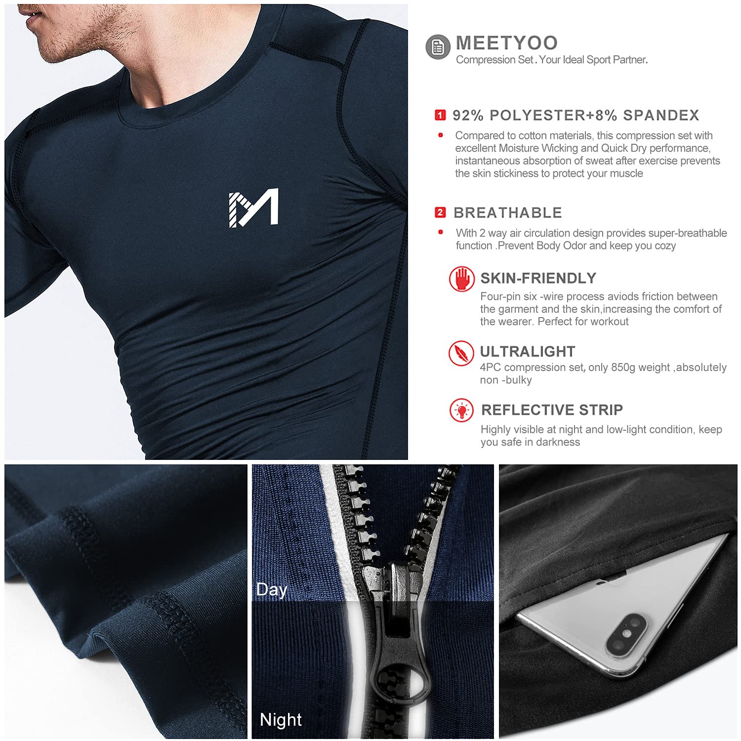 MEETYOO Kompressionsshirt Herren Set Kompressionsshirt Herren Set Hombre (Pack de 1)