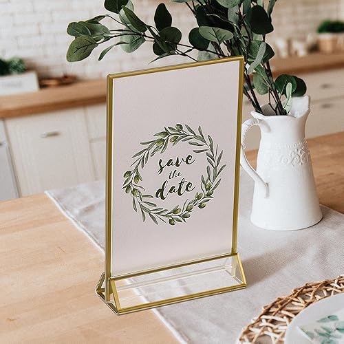 Miniatura 16 de UNIQOOO Soporte acrílico transparente con borde dorado Paquete de 6, 6 x 4 pulgadas, marco de doble cara, vista del paisaje, perfecto para soporte