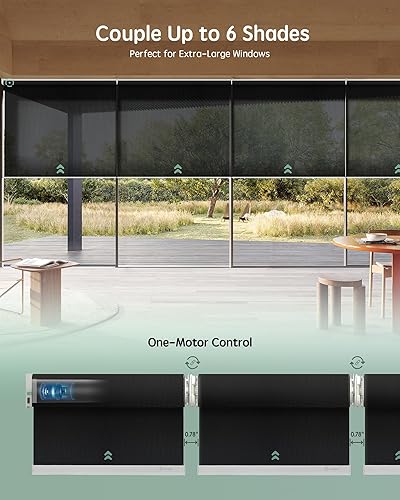 Miniatura 8 de Yoolax Persiana solar motorizada con control Romote para filtrar la luz, persianas enrollables con visión transparente (60 % opaco, avena latte)