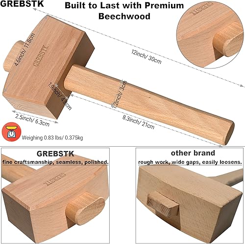 Miniatura 2 de GREBSTK Mazo de madera de haya, martillo para carpintería y trituradora de hielo para cócteles, perfecto para cinceles, bricolaje, herramienta