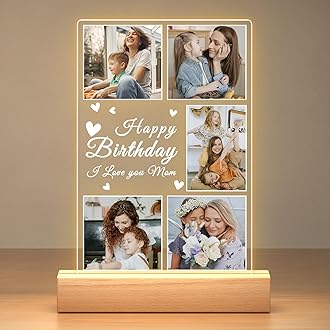 Custom Picture Frames with Photos, Personalized Photo Frame with Night Light, Customized Mothers Day Gifts for Mom, Personalized Birthday Gifts for Mom from Daughter Son