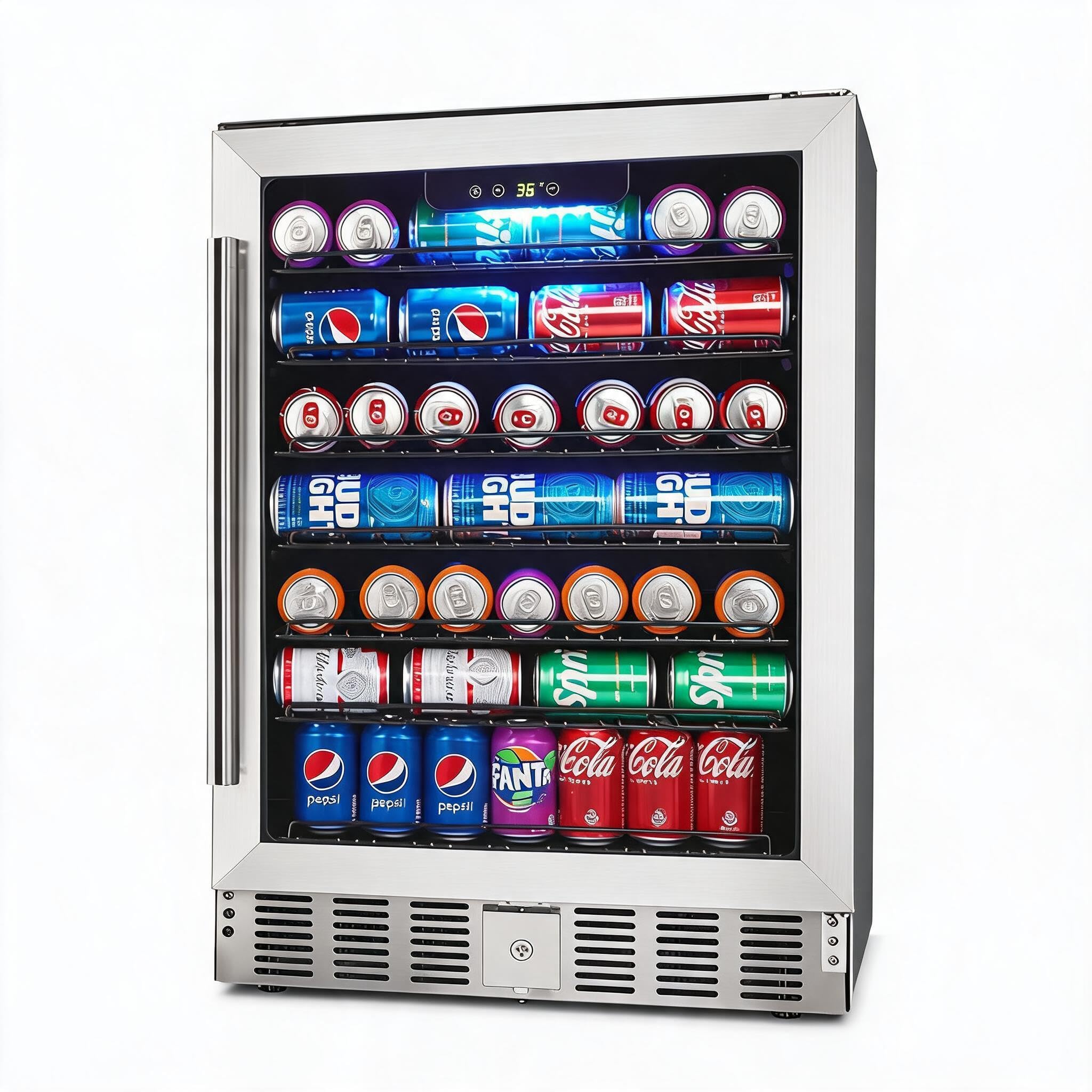KUNRAM 5.1 Cu Ft Beverage Refrigerator Stainless Steel 24 Inch