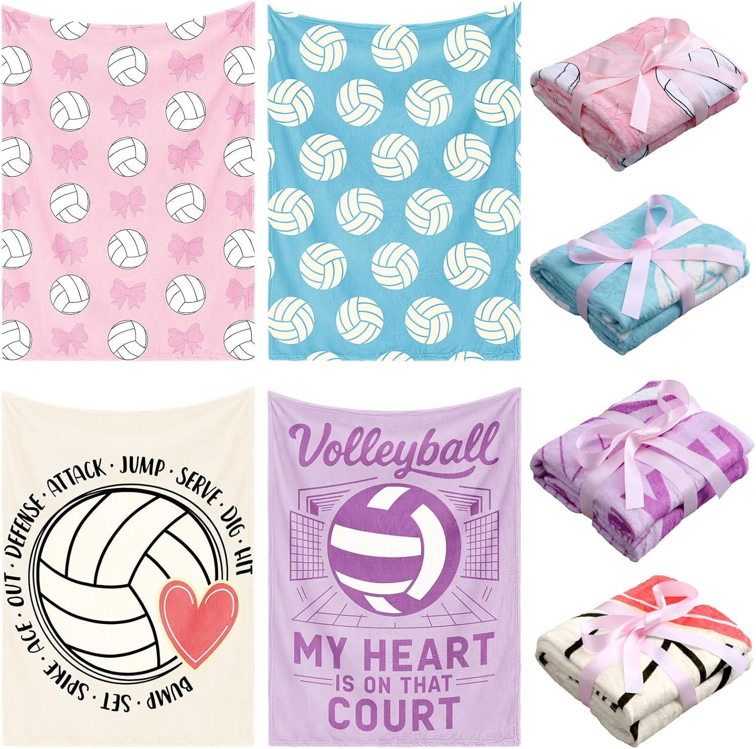 Newwiee 4 Pack Volleyball Blanket Gifts for Teens Adults Soft Flannel Throw Blanket Novelty Sport Ball Gifts for Volleyball Players Coaches Teams Birthday 40"x50"