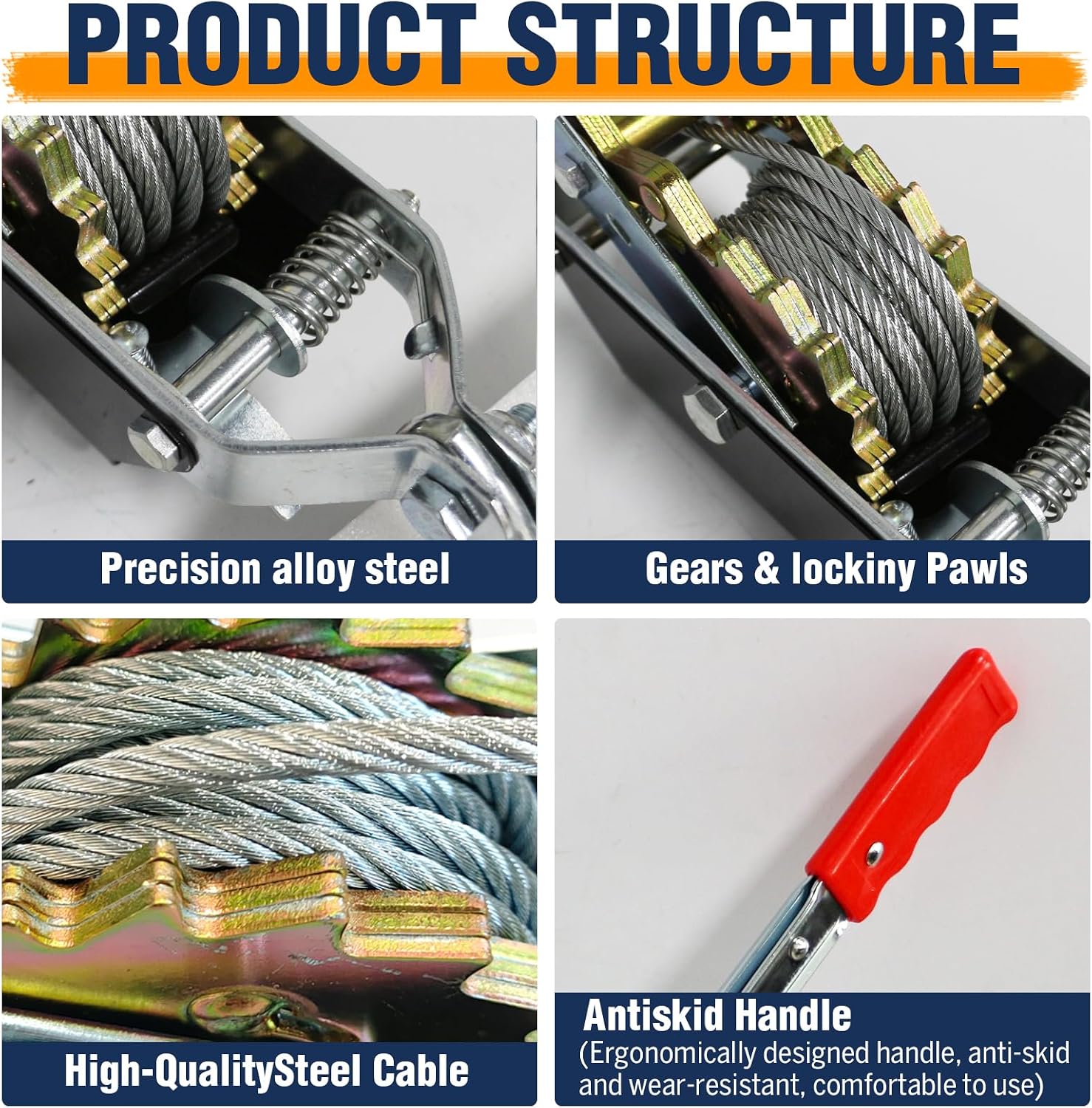 Come Along Winch,2T(4410lbs) Pulling Capacity,12FT Steel Cable,Heavy Duty Ratchet Power Puller Tool with Dual Gears,2 Hooks Hand Winch Cable,Automotive Hoist Cable Puller for Vehicle Rescue