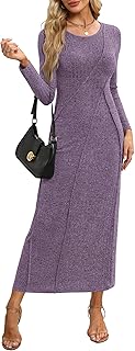 Annebouti Womens Fall Winter Long Sleeve Ribbed Knit Sweater Maxi Dress Elegant Crew Neck Wedding Guest Long Dresses