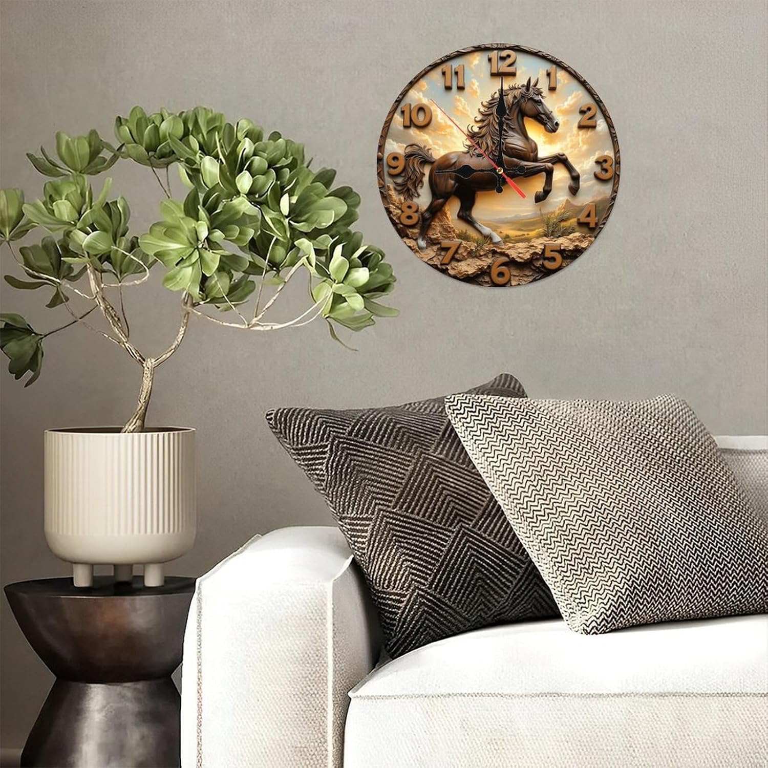 Bronze Horse Wall Clock Classic Home Decor10-Inch Wooden Wall Clock, Silent Movement, Perfect for Living Room Bedroom Bathroom Home Decor
