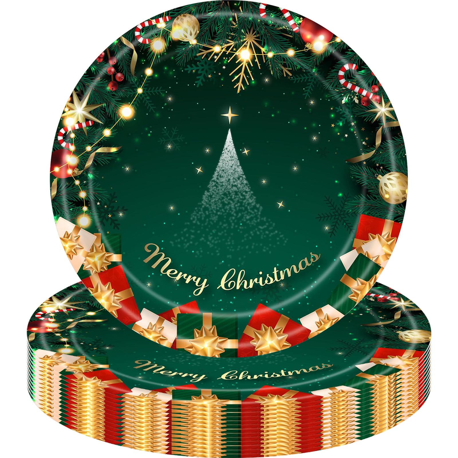 MOMAHUA 16Pcs Christmas Party Plates,7inch/18cm Shiny Red Green Paper Plates Home Decors,Shiny Christmas Themed Table Decorations Party Supplies for 16 Guests