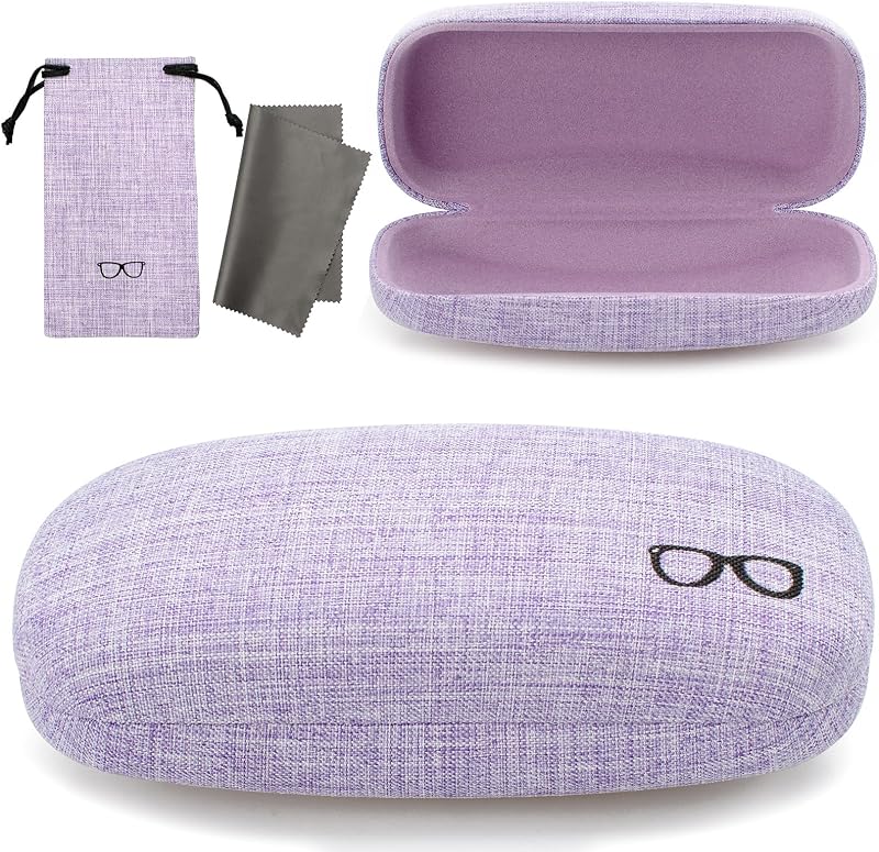 Vemiss Estuche rígido para lentes de sol, estuche protector grande de tela de lino para hombres y mujeres