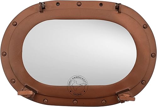 Miniatura 2 de Espejo ovalado de aluminio sólido para decoración del hogar, decoración náutica marítima de pirata (cobre coque, 19 pulgadas)