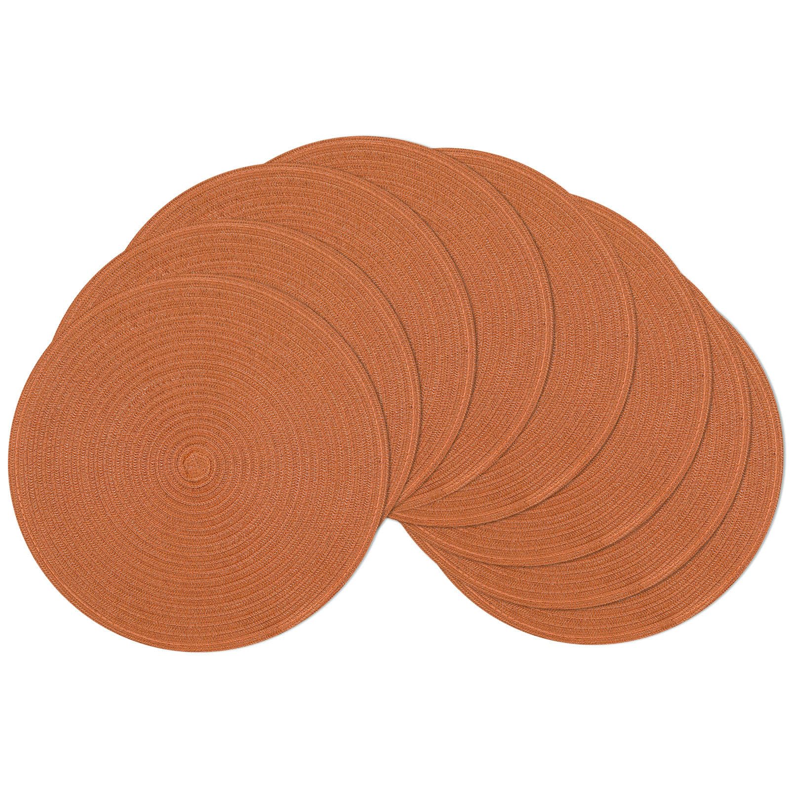 SHACOS Round Placemats Set of 8 Washable 15 inch Round Placemat Cotton Polyester Woven Braided Table Place Mats for Dining Table Wedding Party Decor, Dark Orange