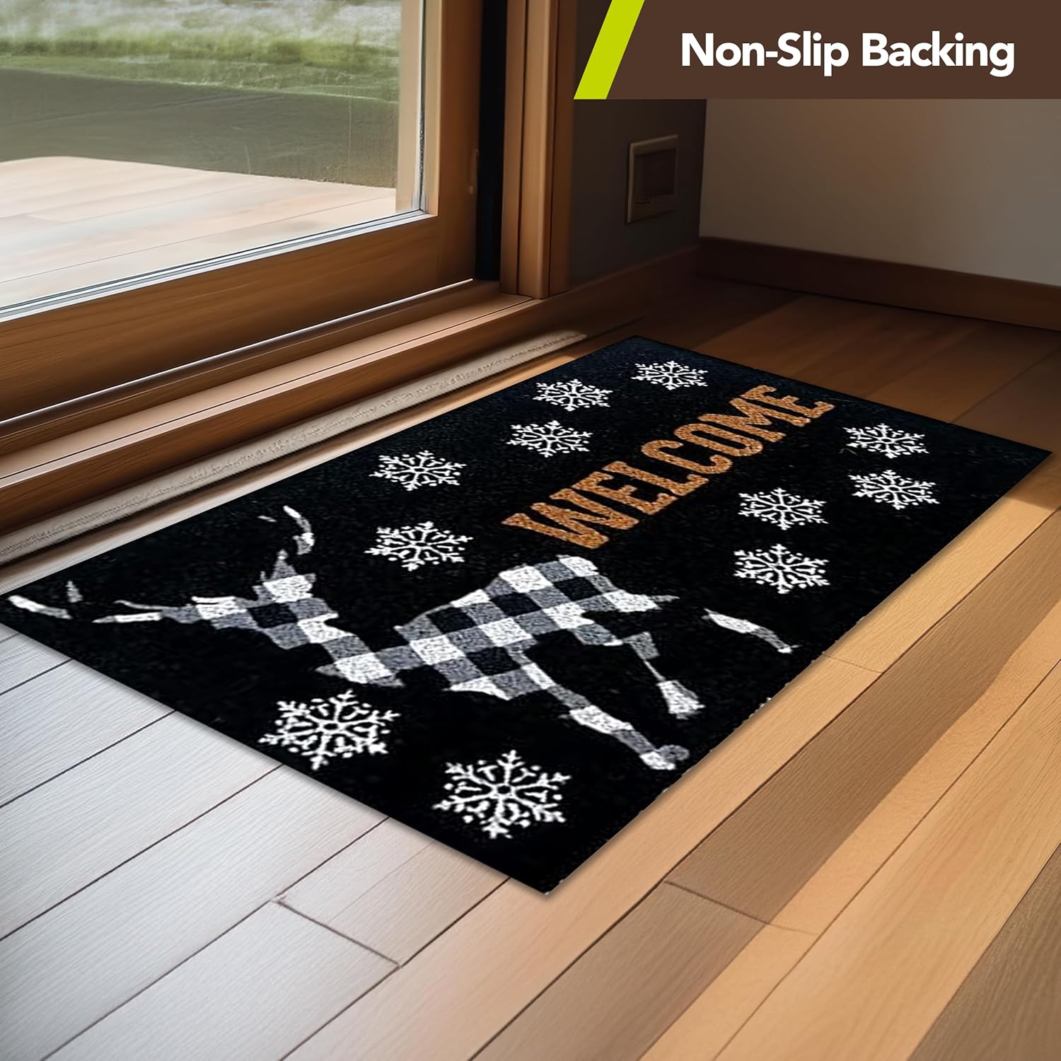 Briarwood Lane Checkered Deer Winter Natural Fiber Coir Doormat