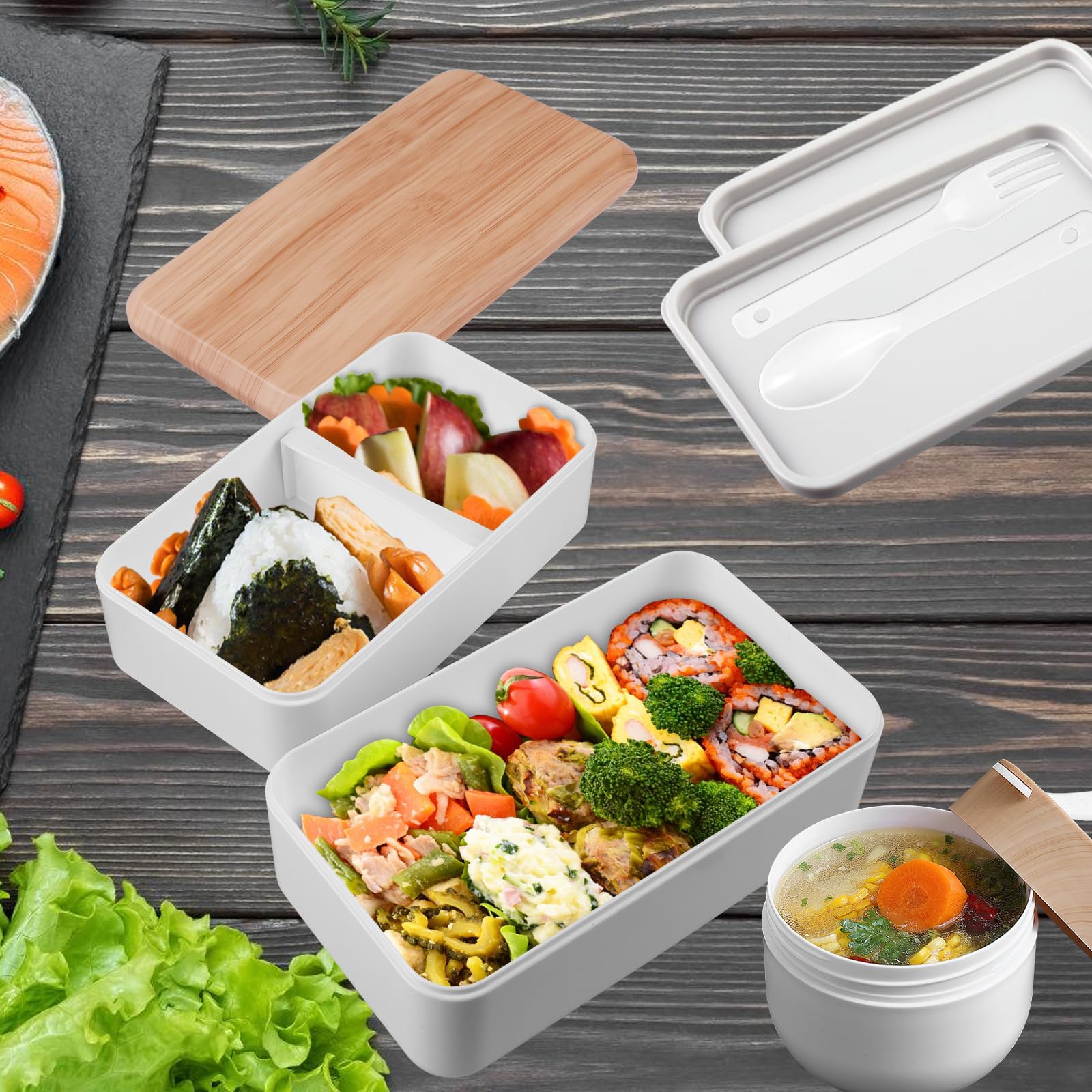 Bento Box Giapponese 1400ml - Con Ciotola Zuppa E Borsa Termica, Per Pranzo