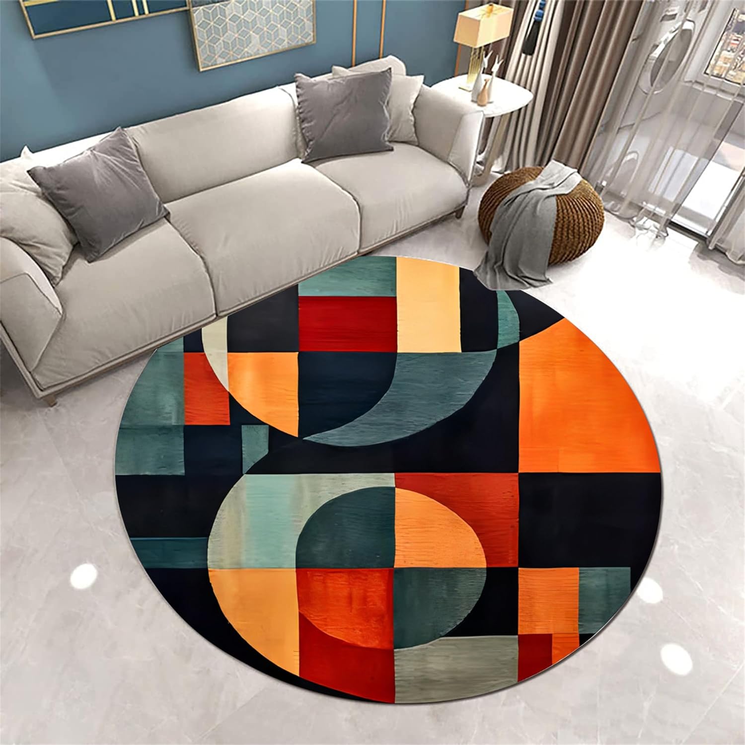 Amazon.com: Houient Indoor Round Area Rug 7ft Abstract Geometric Living ...