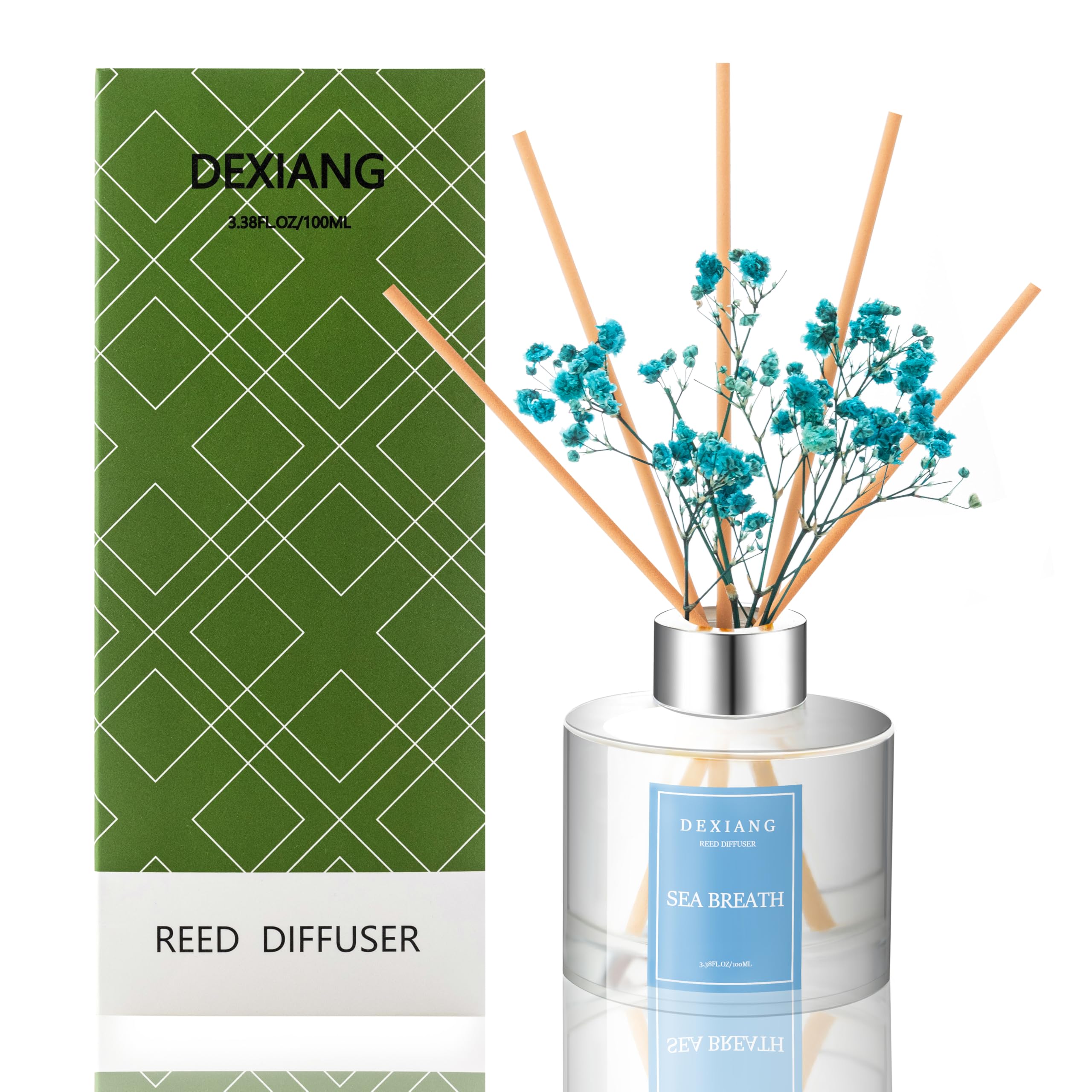 Green Picture Reed Diffuser Set - 3.38 fl oz (100ml) Essential Oil with 6 Reed Sticks | Home & Bathroom Decor