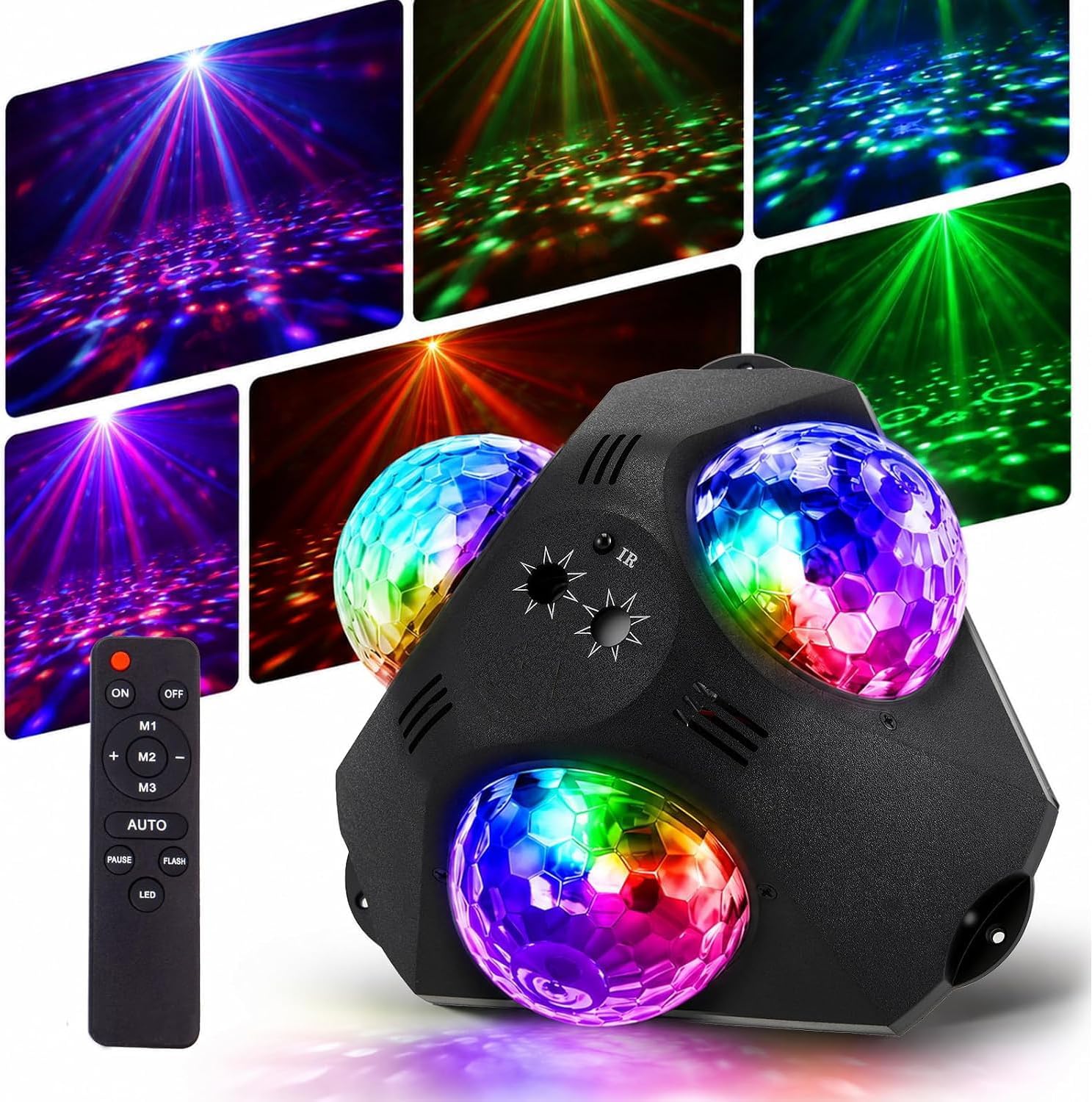Disco Ball Lights with 3 Moving Heads and 2 Light Sources, 700 sq ft Wide Coverage Sound Activated and Remote Control DJ Stage Light for House Party Bedroom Dorm Birthday
