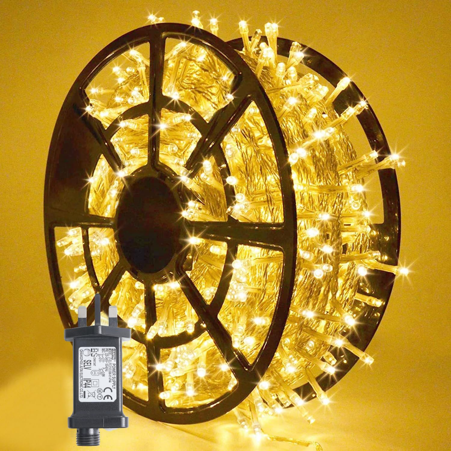 JMEXSUSS 168ft 600 LED String Lights Indoor Outdoor,Warm White Christmas Lights with Waterproof,8 Modes Clear Wire Fairy Light for Christmas Tree Bedroom Garden Diwali Decorations for House