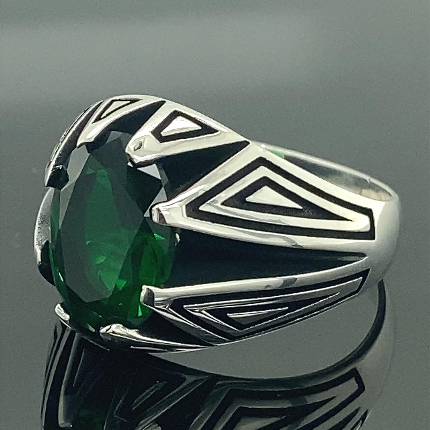 Men Emerald Stone Ring, Natural Emerald Ring, Vintage Style Ring, Man Minimal Ring, Ottoman Style Ring, 925k Sterling Silver Ring