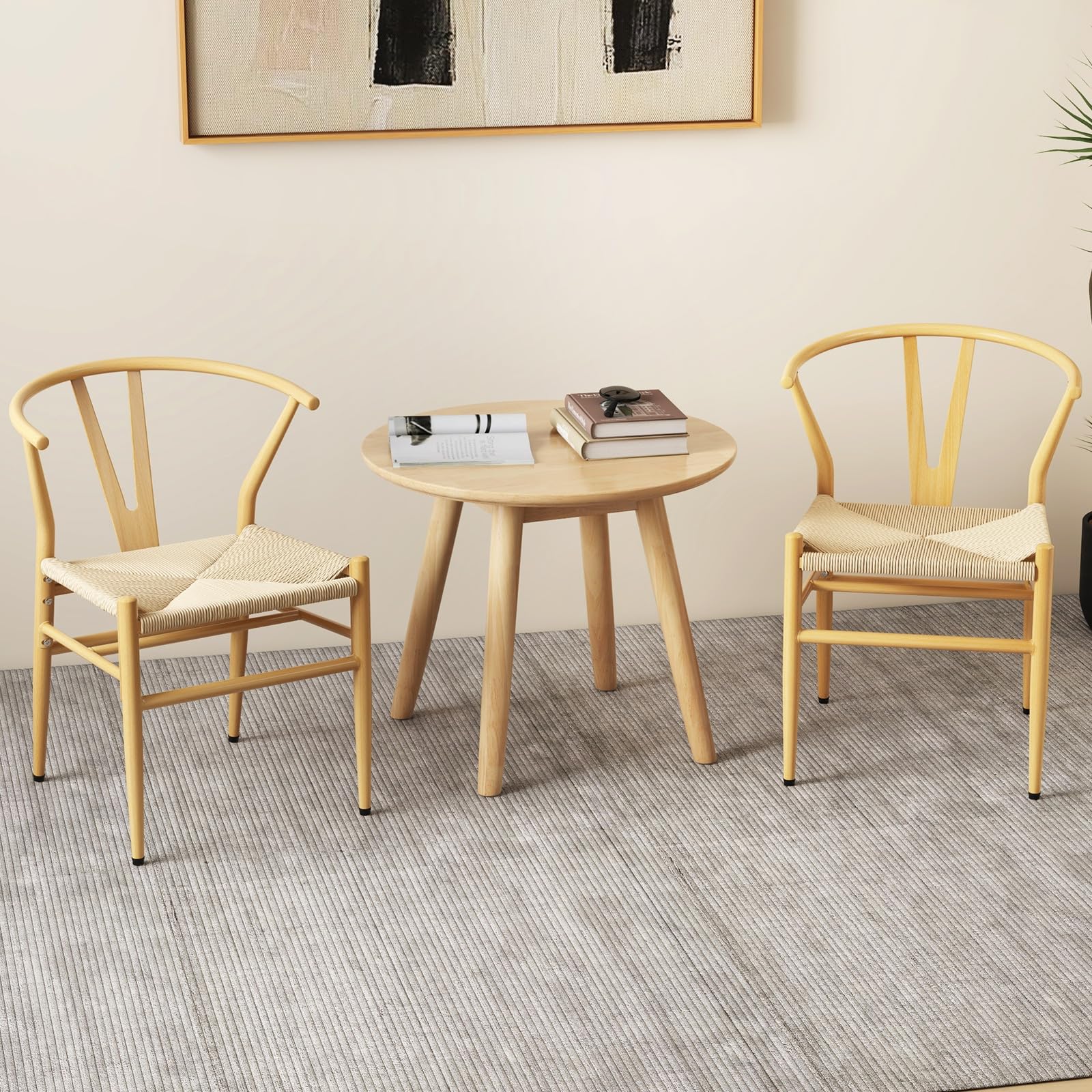 GIANTEX Juego de 2 Sillas de Comedorcon Diseño Apilable, 54 x 59 x 73 cm, Sillas Modernas con Respaldo Curvado y Asiento de Ratán, Carga hasta 150 kg, para Cocina, Salón (Natural)