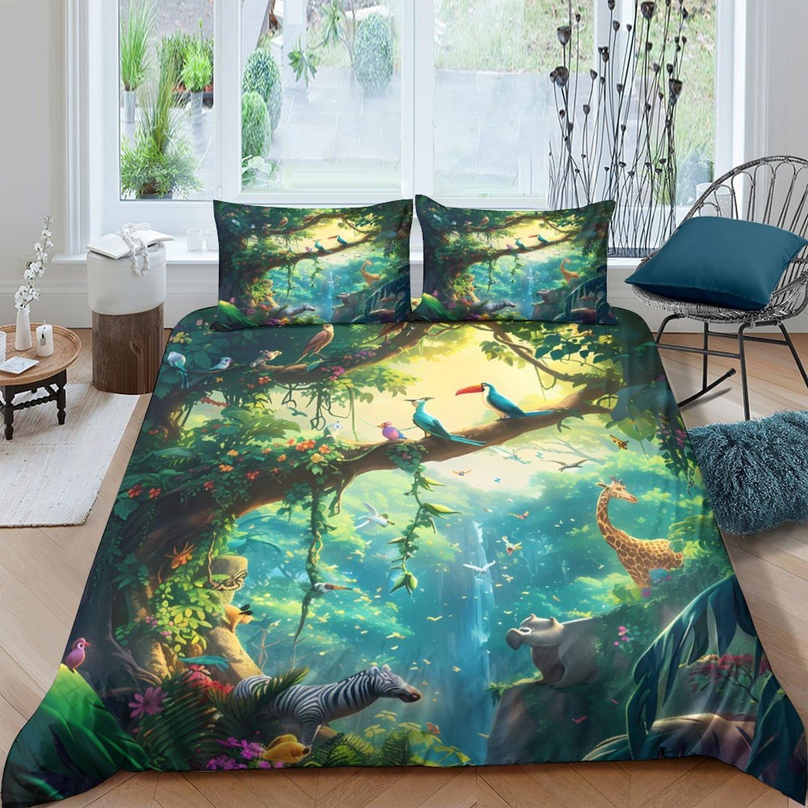 Ctjqhvkz Style-1 3D Printed Enchanted Forest Fitted Sheet Microfiber Animal Wonderland Bed Cover For Bedroom Dorm Easy Care Decor Single（135X200cm）