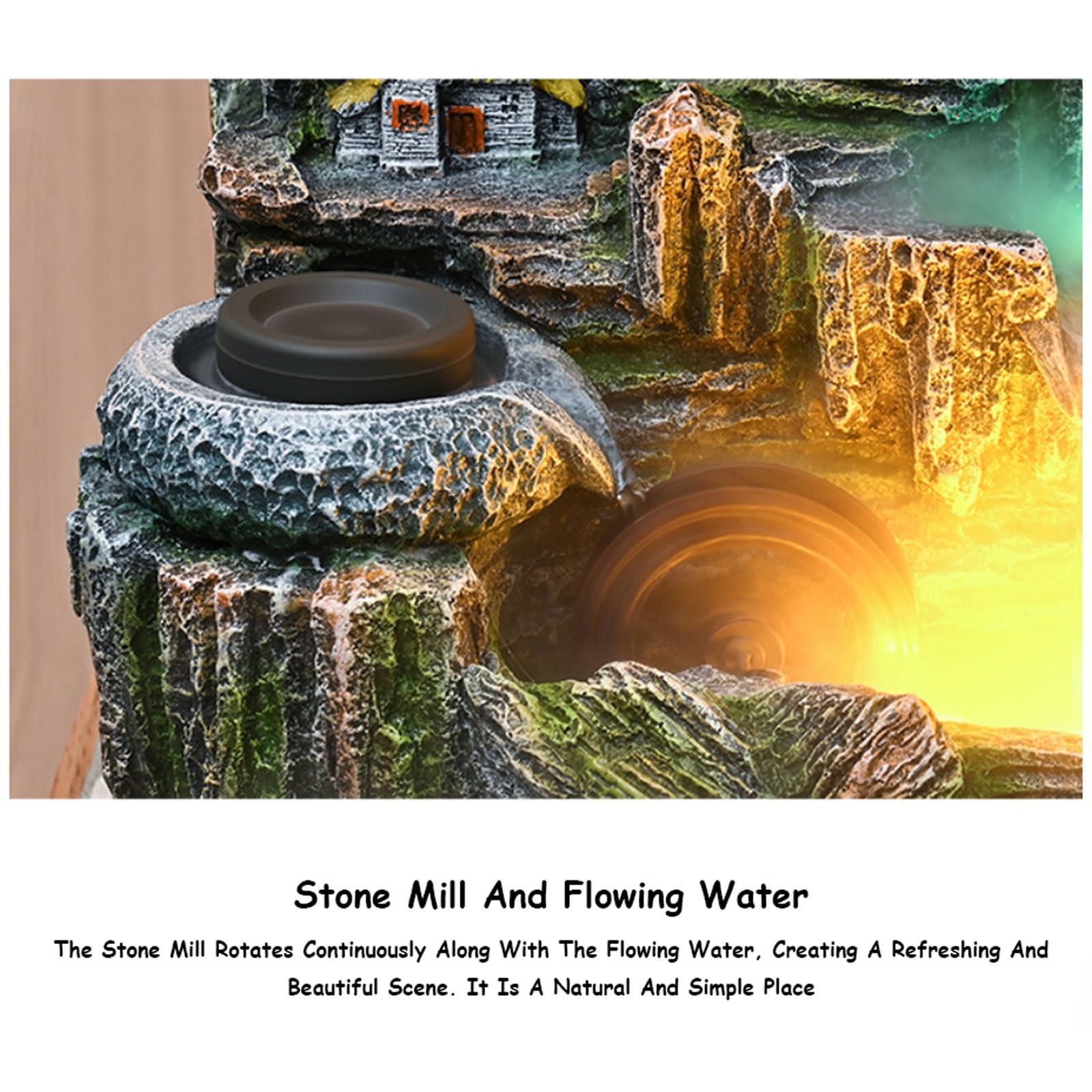 Fuente de agua de escritorio con luz LED y función de niebla para relajación y decoración zen