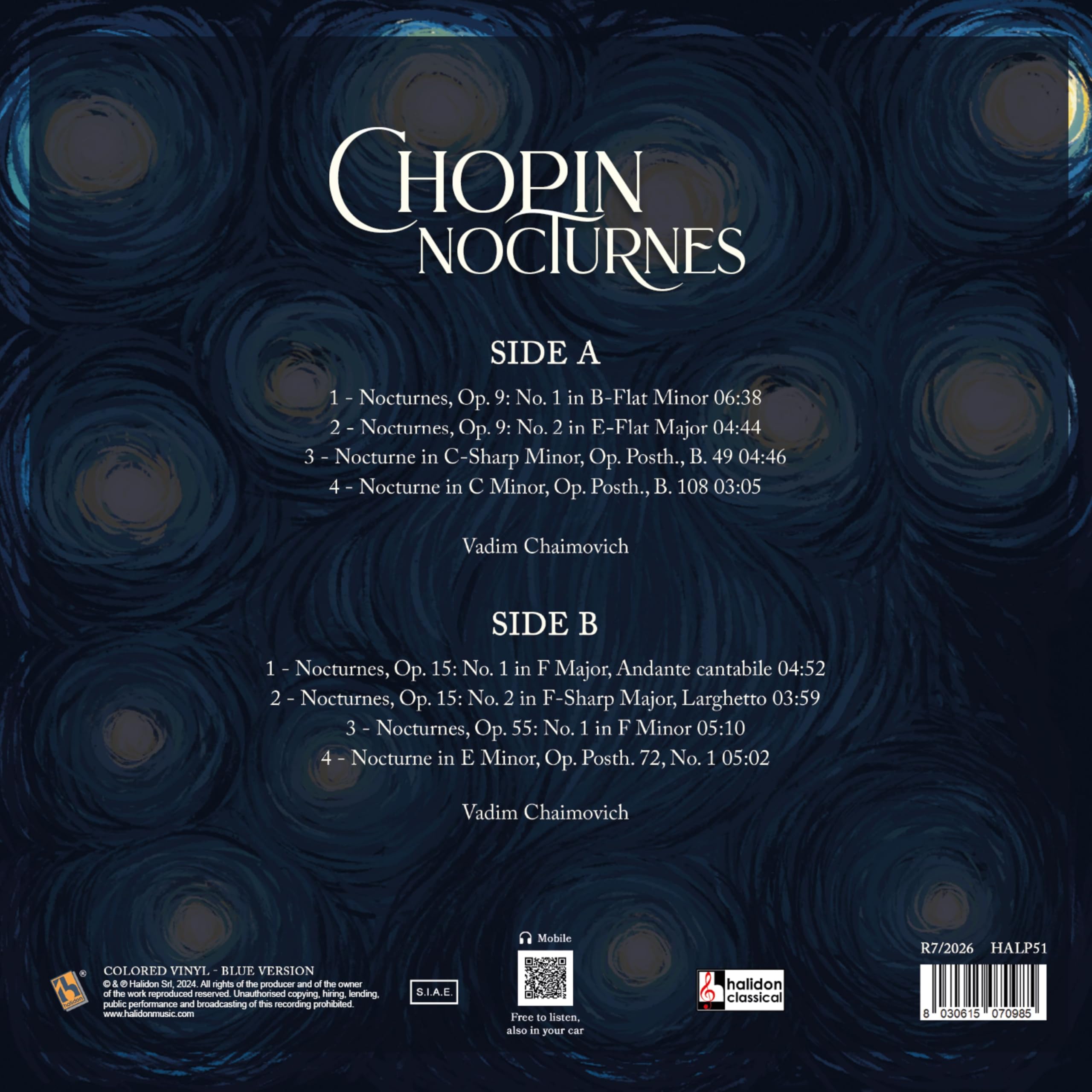 Vinile Colorato Blu Chopin - Nocturnes - Classical Music
