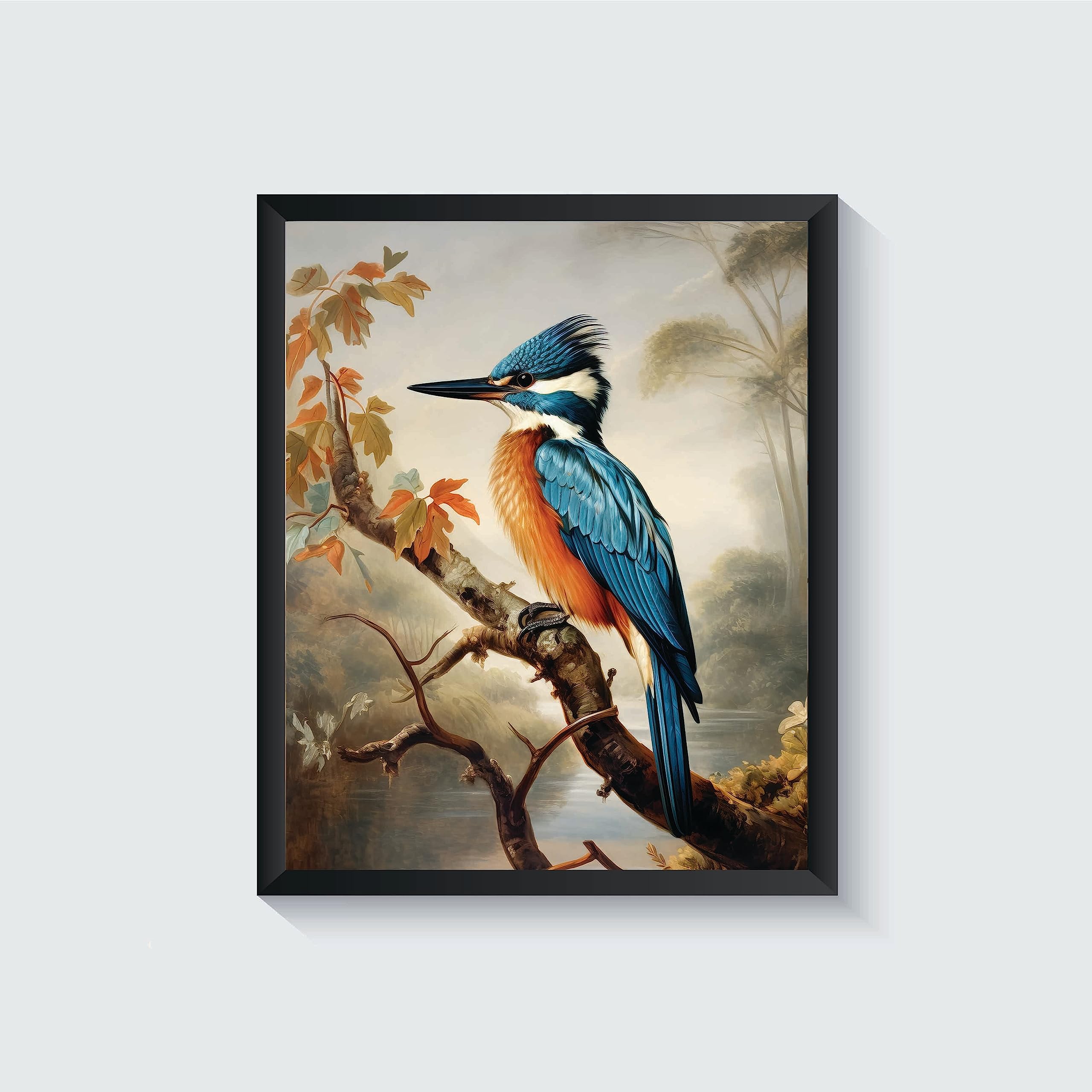 Kingfisher Bird Vintage Poster Art Print Retro Wall Art Poster Decor Nature, Avian Painting Artwork for Bedroom Living room Decor 41 (Kingfisher, 8 x 10 inches, Unframed)